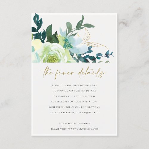 Rustic Blue Green Floral Leafy Wedding Details Enclosure Card