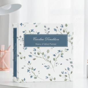 Rustic Blue Green White Floral End of Life Planner 3 Ring Binder