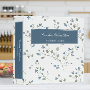 Rustic Blue Green White Floral Family Recipes 3 Ring Binder