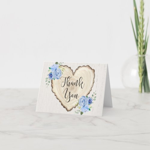 Rustic blue greenery floral woodland hearts thank you card