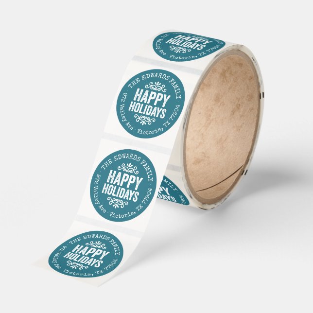 Rustic Blue Holiday Circle Return Address Label (Roll)