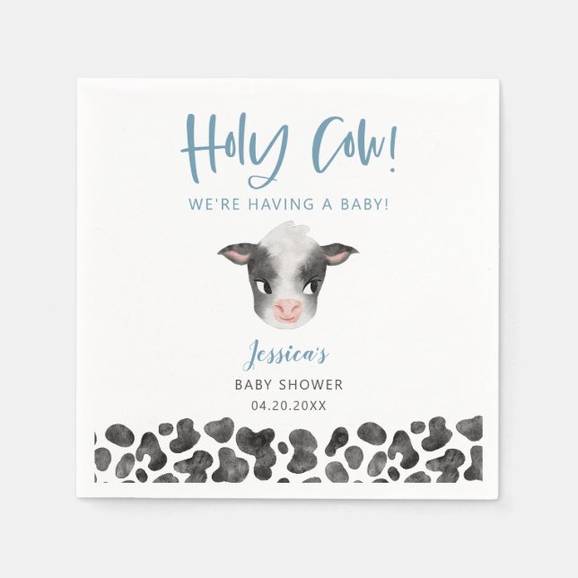 Rustic Blue Holy Cow Baby Shower  Napkins (Front)