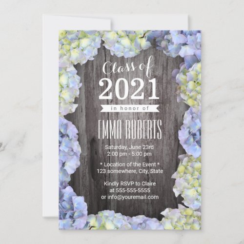 Rustic Blue Hydrangea Floral Graduation Party Invitation