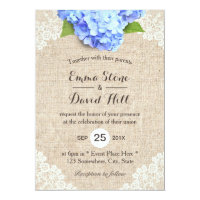 Hydrangea Wedding Invitations Announcements Zazzle Rustic Blue Hydrangea Fl Lace Burlap Wedding