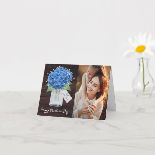 Rustic Blue Hydrangea Floral Photo Mothers Day Card