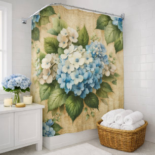 Rustic Blue Hydrangea Floral Shower Curtain