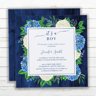 Rustic Blue Hydrangea It's A Boy Baby Shower Invitation