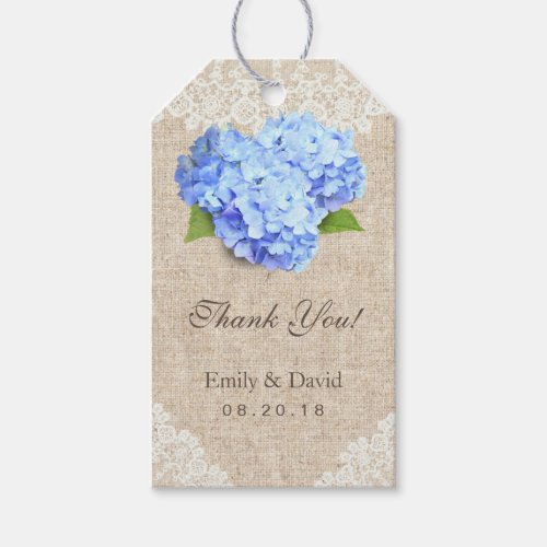 Rustic Blue Hydrangea Lace  Burlap Wedding Favor Gift Tags