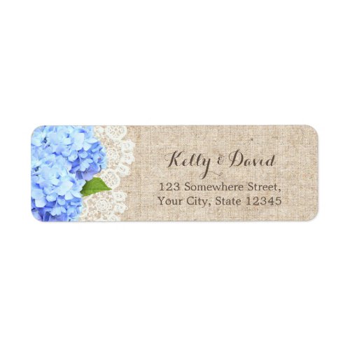 Rustic Blue Hydrangea Lace  Burlap Wedding Label