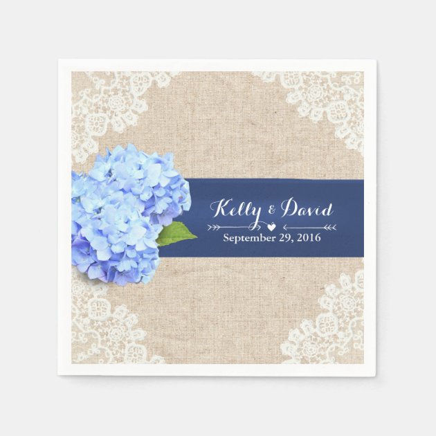 Rustic Blue Hydrangea Lace & Burlap Wedding Paper Napkin