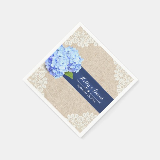 Rustic Blue Hydrangea Lace & Burlap Wedding Paper Napkin