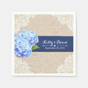 Rustic Blue Hydrangea Lace & Burlap Wedding Paper Napkins