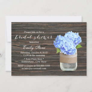 Rustic Blue Hydrangea Mason Jar Bridal Shower Invitation