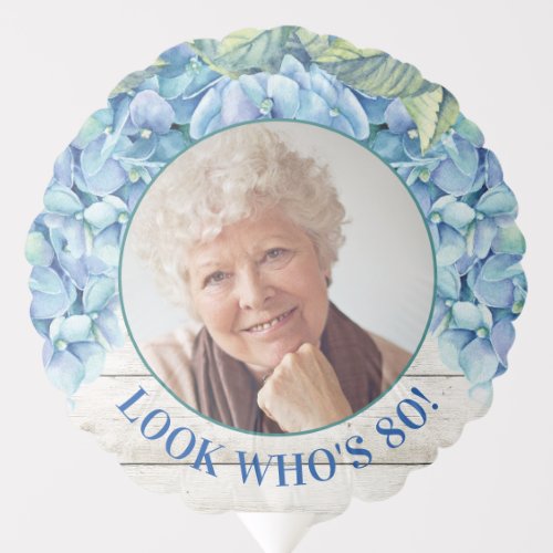 Rustic Blue Hydrangea Photo 80th Birthday Balloon