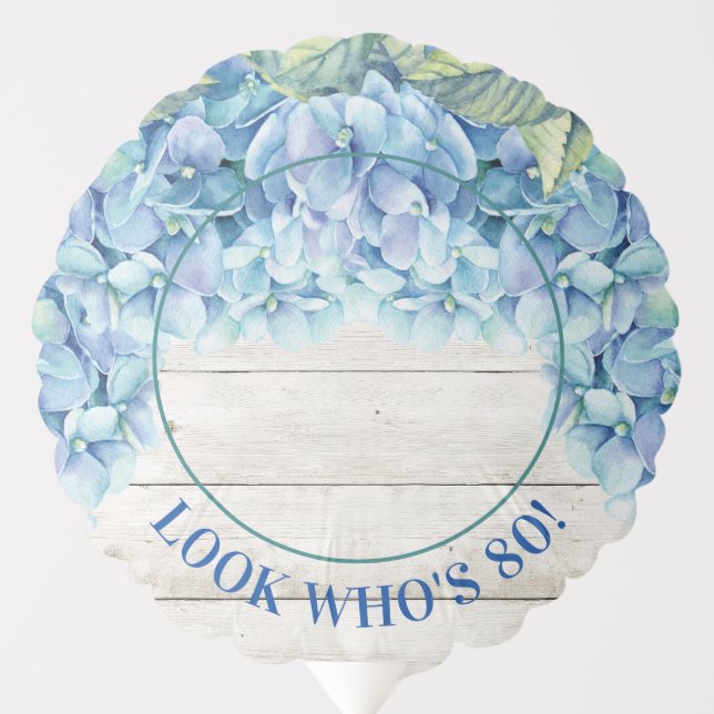 Rustic Blue Hydrangea Photo 80th Birthday Balloon (Front)