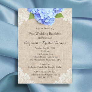 Rustic Blue Hydrangea Post Wedding Breakfast #2 Invitation