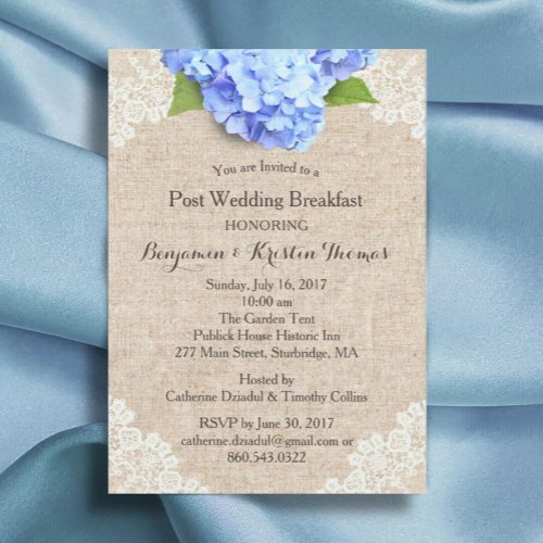 Rustic Blue Hydrangea Post Wedding Breakfast 2 Invitation