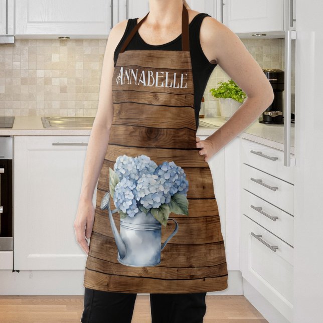 Rustic Blue Hydrangea Watering Can Personalized  Apron (Rustic Blue Hydrangea Watering Can Personalized Apron
)