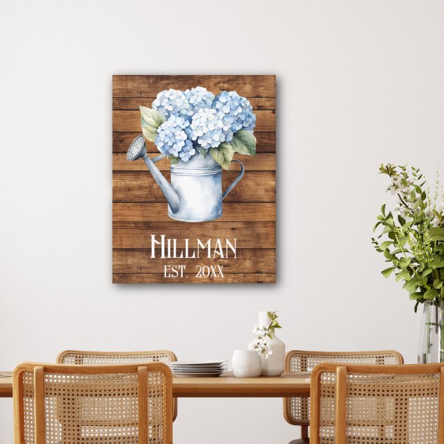 Rustic Blue Hydrangea Watering Can Personalized  Canvas Print (Rustic Blue Hydrangea Watering Can Personalized Canvas Print
)