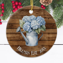 Rustic Blue Hydrangea Watering Can Personalized