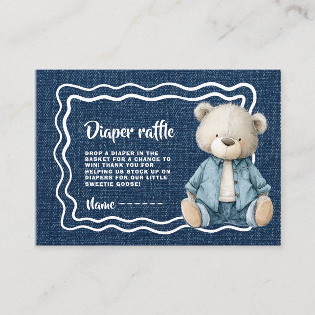 Rustic Blue Jean Baby Diaper Raffle Ticket Enclosure Card (Front)