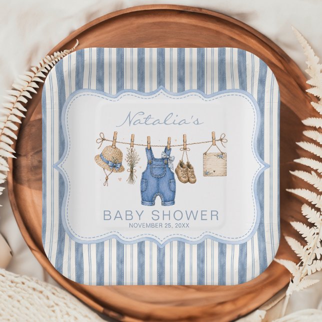 Rustic Blue Jean Baby Shower Paper Plates (Creator Uploaded)