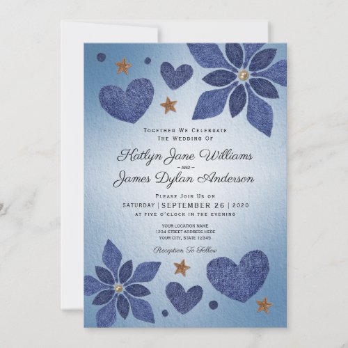 Rustic Blue Jean Denim Flowers Country Wedding Invitation