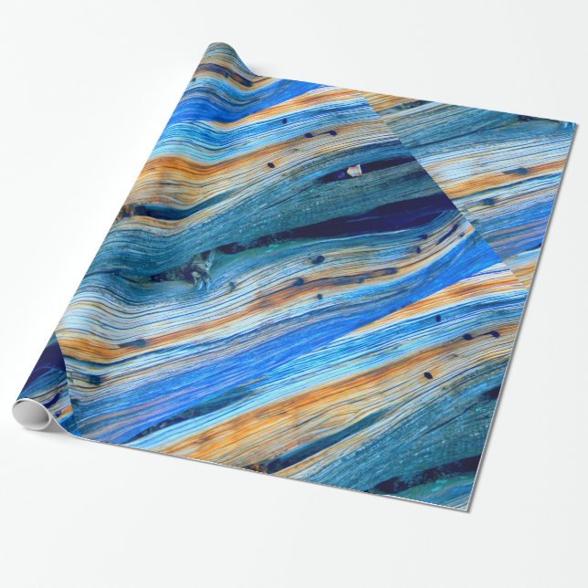 rustic blue juniper wood boards wrapping paper (Unrolled)