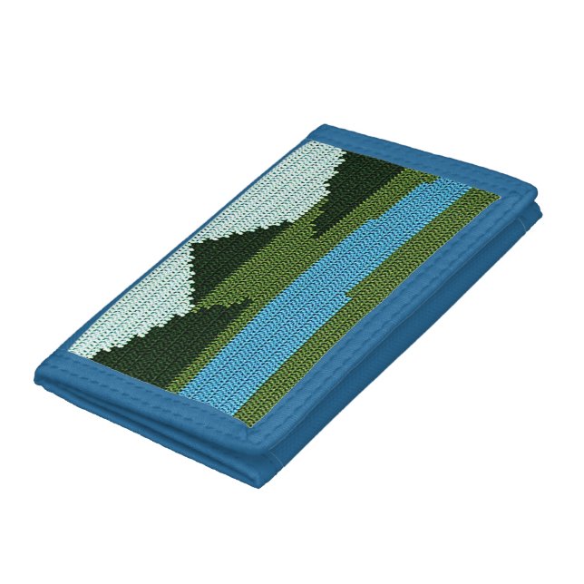 Rustic Blue Lake Green Hills Artisan Crochet Print Trifold Wallet (Bottom)