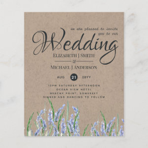 Rustic Blue Lavender Wedding Invites Budget