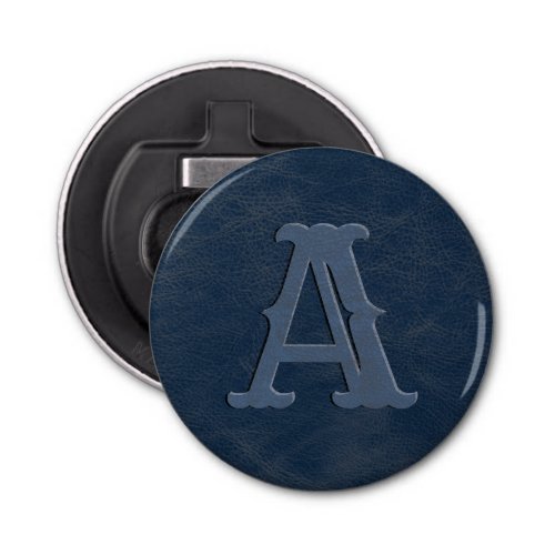 Rustic Blue Leather Texture Monogram Initial Bottle Opener