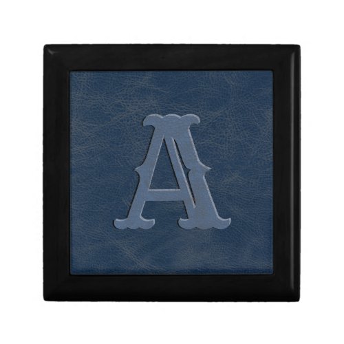 Rustic Blue Leather Texture Monogram Initial Gift Box