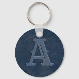 Rustic Blue Leather Texture Monogram Initial Keychain