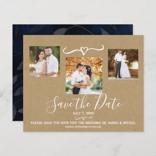 Rustic Blue Leaves Wedding Photo Save the Date