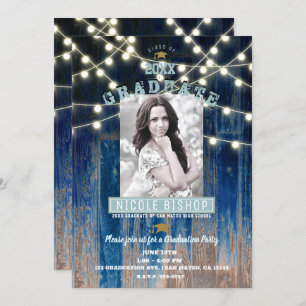Rustic Blue Lights Modern Photo Graduation Party   Invitation