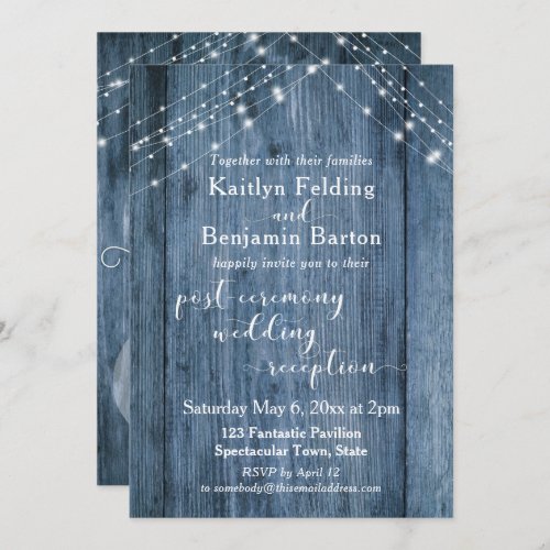 Rustic Blue  Lights Post_Wedding Reception Only Invitation