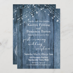 Rustic Blue & Lights Post-Wedding Reception Only Invitation