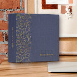 Rustic Blue Linen Elegant Gold Leaf Monogrammed 3 Ring Binder<br><div class="desc">Monogrammed binder with rustic elegance. The design has a dark blue linen look background with elegant foliage forming a wide border of fine gold leaves. The template is ready for you to personalize with your monogram initials and name as well as your custom title on the spine.</div>