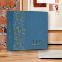 Rustic Blue Linen Elegant Gold Leaf Monogrammed