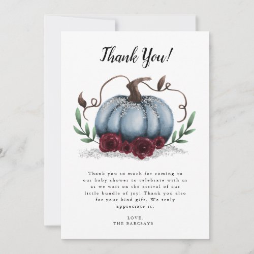 Rustic Blue Little Pumpkin Baby Shower Thank You Card