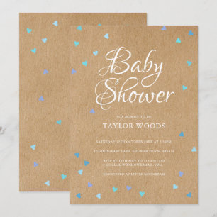 Rustic Blue Love Hearts Baby Boy Shower/Sprinkle Invitation