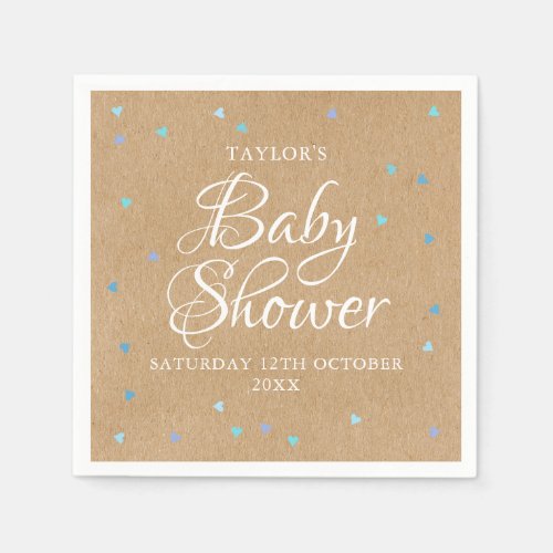 Rustic Blue Love Hearts Baby Boy Shower  Sprinkle Napkins