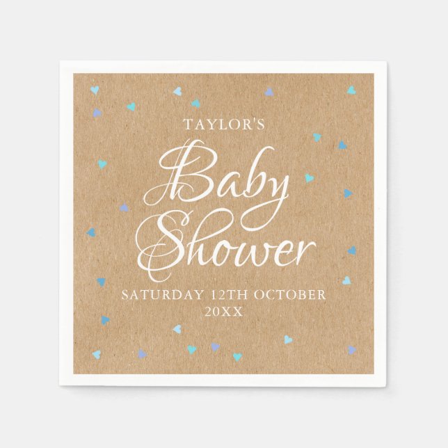 Rustic Blue Love Hearts Baby Boy Shower / Sprinkle Napkins (Front)