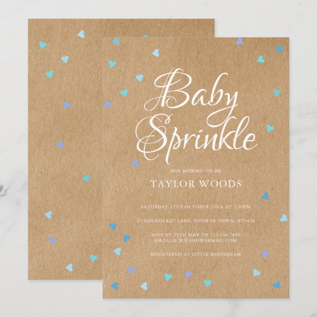Rustic Blue Love Hearts Baby Boy Sprinkle Invitation (Front/Back)