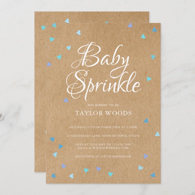Rustic Blue Love Hearts Baby Boy Sprinkle Invitation (Front/Back)