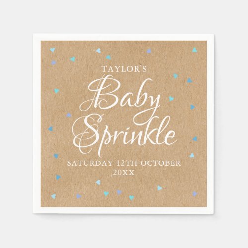 Rustic Blue Love Hearts Baby Boy SprinkleShower Napkins