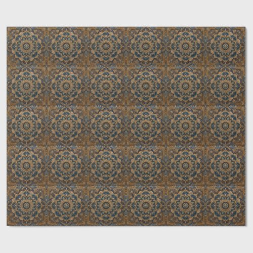 Rustic Blue Mandala Stone Coaster | Vintage Boho D Wrapping Paper