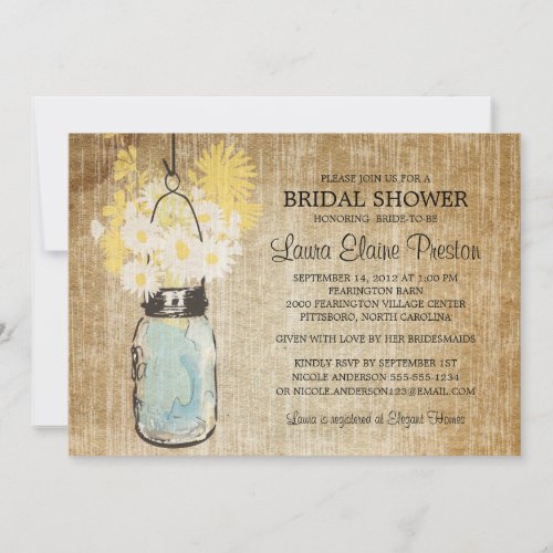 Rustic Blue Mason Jar and Wildflower Daisies Custom Announcement
