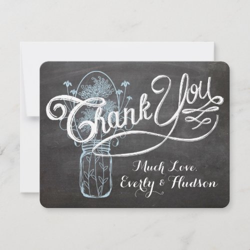 Rustic Blue Mason Jar Chalkboard Wedding Personalized Invitation