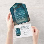 Rustic Blue Mason Jar Country Wedding All In One Invitation
